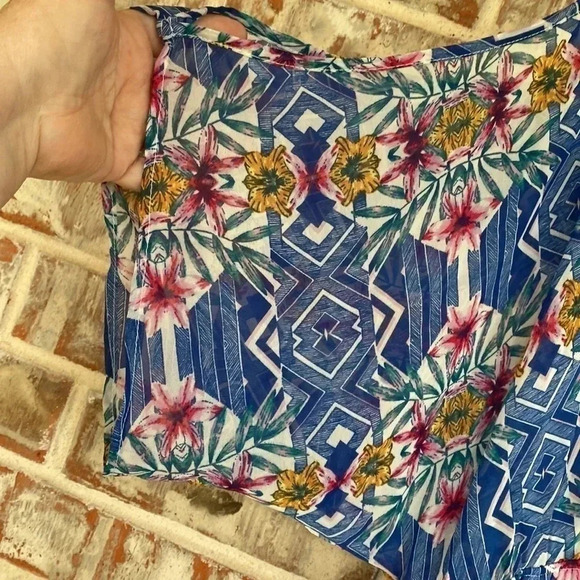 Ark n c. Blue Geometric Floral Sheer Cold Shoulder Maxi Dress - Picture 4 of 14